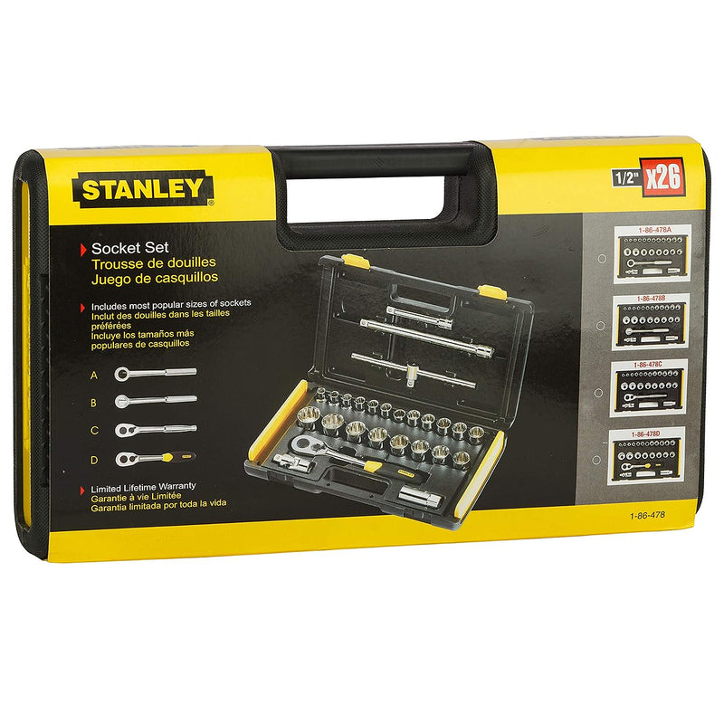Bộ đầu tuýp kèm cần siết hệ inch,  cốt 1/2 inch, 25 chi tiết Stanley 86-478 kích thước từ 1/4 inch đến 1-1/4 inch
