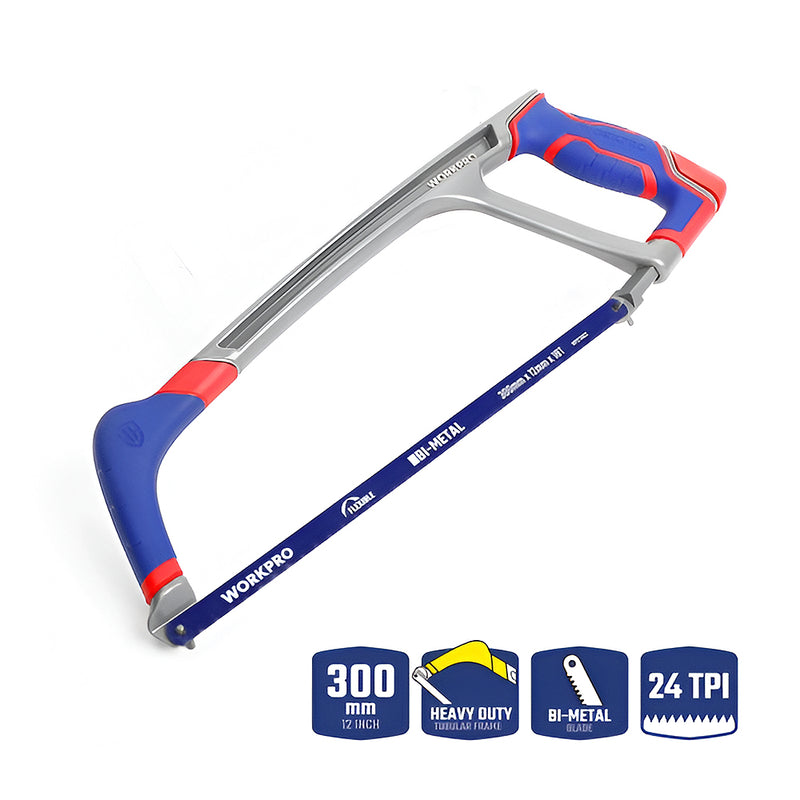 Khung cưa sắt thân nhôm 300mm (12 inches) kèm lưỡi cưa sát Bi-metal, tay cầm bọc nhựa chống trượt Workpro WP215027