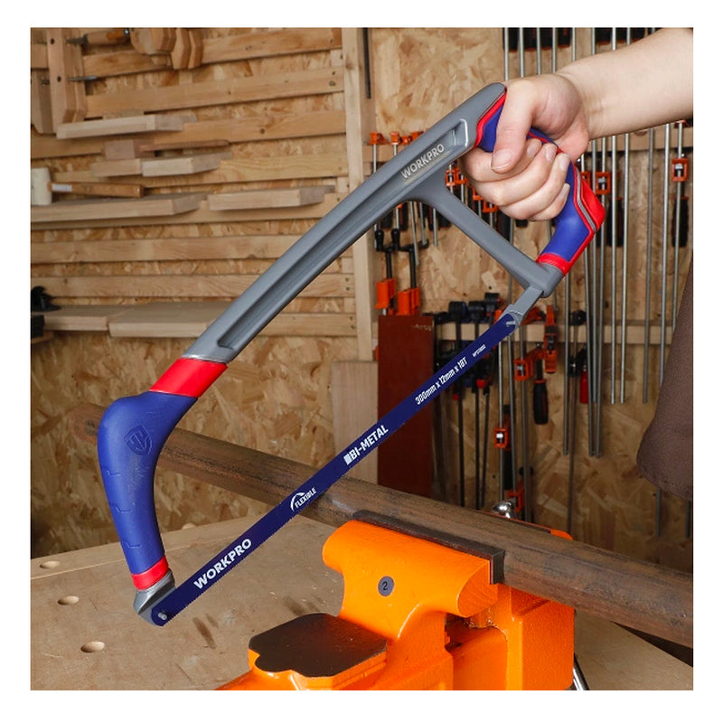 Khung cưa sắt thân nhôm 300mm (12 inches) kèm lưỡi cưa sát Bi-metal, tay cầm bọc nhựa chống trượt Workpro WP215027