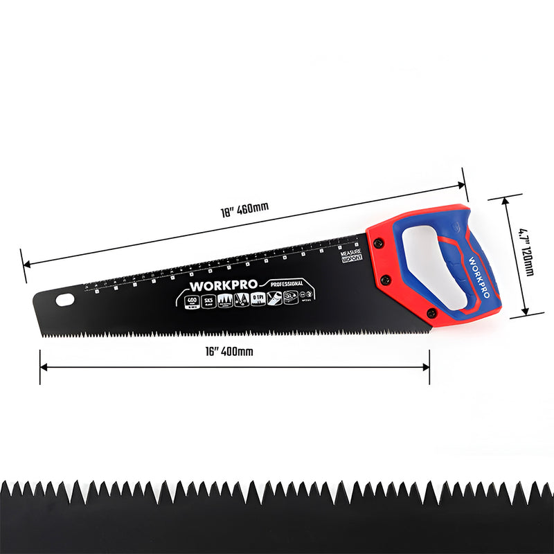 Cưa bảng cầm tay loại tốt, lưỡi cưa bằng thép SK5, dài 400mm (16 inches), tay cầm bằng nhựa chống trượt Workpro WP215013