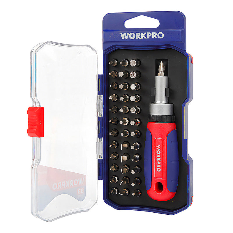 Bộ tua vít 38 chi tiết, thép CR-V Workpro WP200517