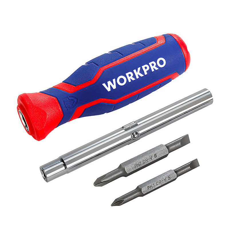 Bộ tua vít đổi đầu 6 trong 1, thép hợp kim CR-V, tay cầm bằng nhựa 3 màu chống trượt Workpro WP221046