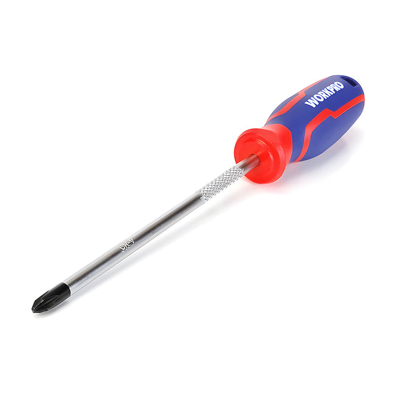 Tua vít đầu bake (+) thép CR-V mạ chrome, có nam châm, tay cầm bọc nhựa cao su 3 màu chống trơn trượt Workpro
