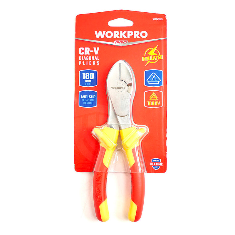 Kìm cắt đầu nặng 180mm (7 inches) cách điện 1000V chuẩn VDE, thép CR-V Workpro WP342015