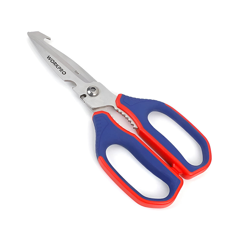 Kéo làm bếp đa năng 250mm (10 inches) kết hợp chức năng mở đồ hộp, tuốc dây, lưỡi móc Workpro WP214006