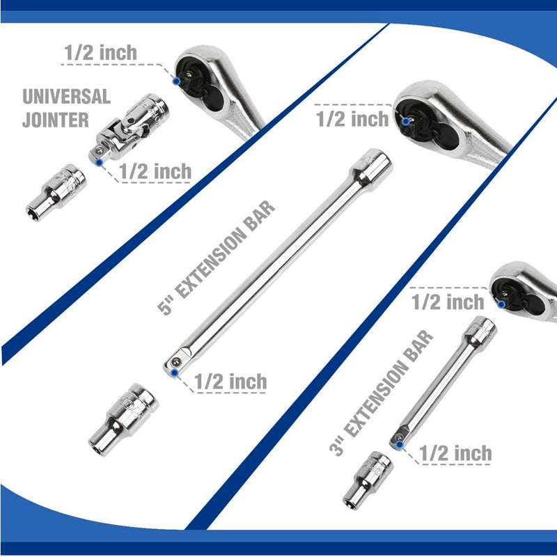 Bộ đầu tuýp và cần siết tự động cốt 1/2 inch 30 món thép CR-V đựng trong vali nhựa Workpro WP202525