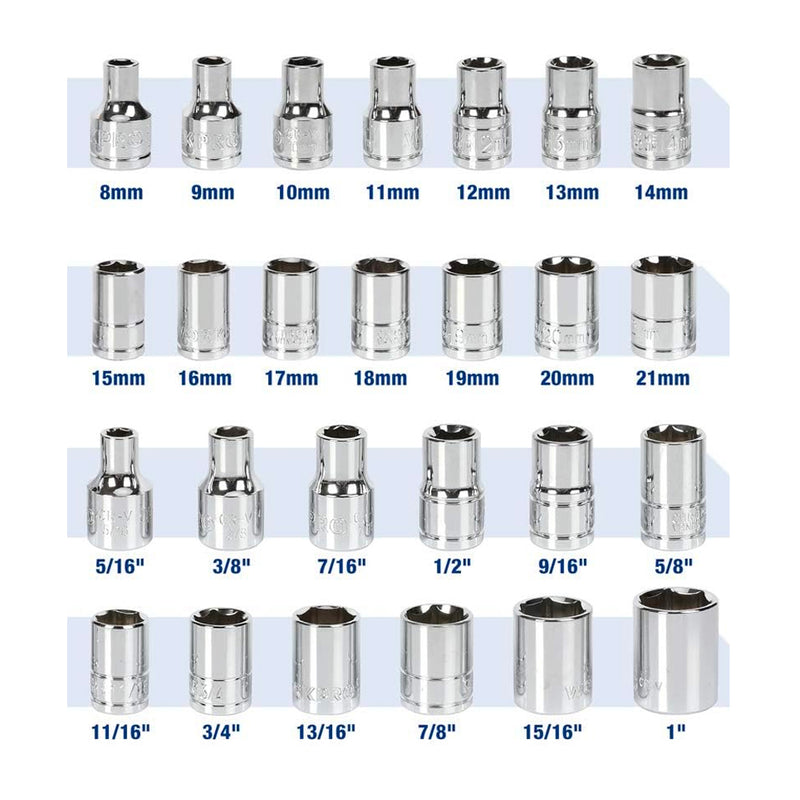 Bộ đầu tuýp và cần siết tự động cốt 1/2 inch 30 món thép CR-V đựng trong vali nhựa Workpro WP202525