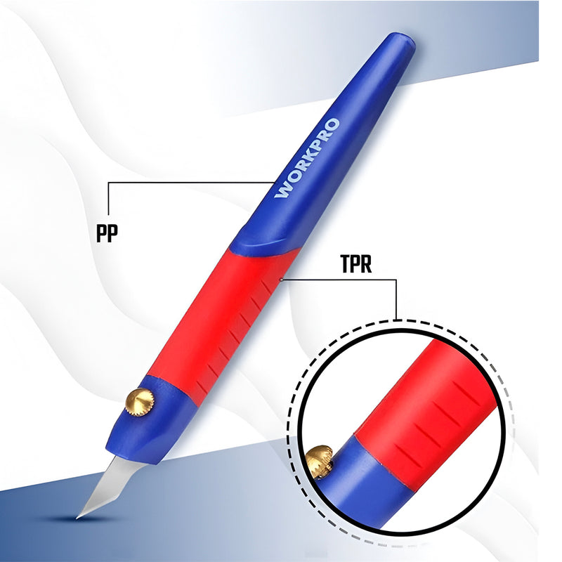 Bộ dao điêu khắc 14 chi tiết, lưỡi dao bằng vật liệu thép SK5 chứa trong hộp nhựa Workpro WP219005
