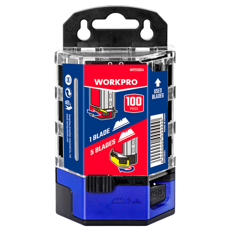 Hộp 100 lưỡi dao rọc đa năng (loại nhọn 2 đầu) chất liệu bằng thép SK2 Workpro WP213004