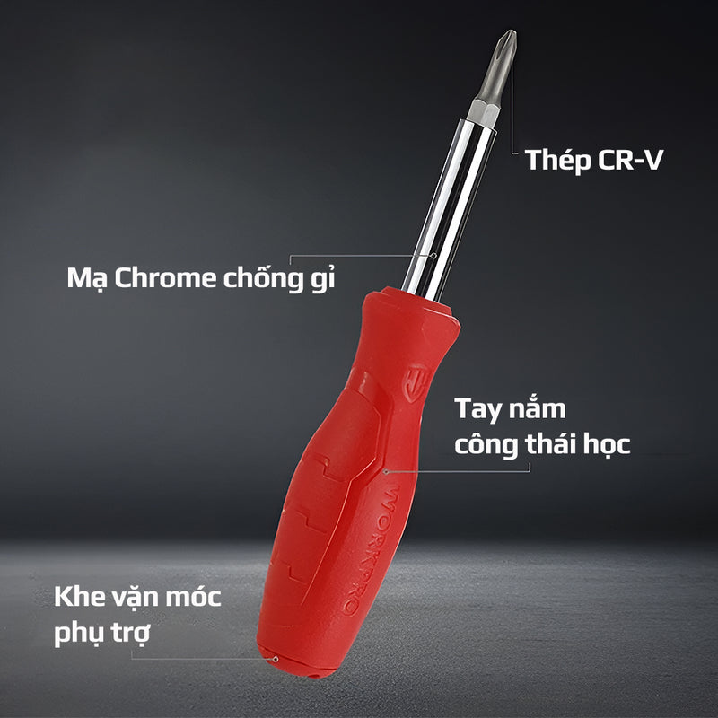 Bộ Tua vít đổi đầu 6 trong 1, thép hợp kim CR-V Workpro WP221066