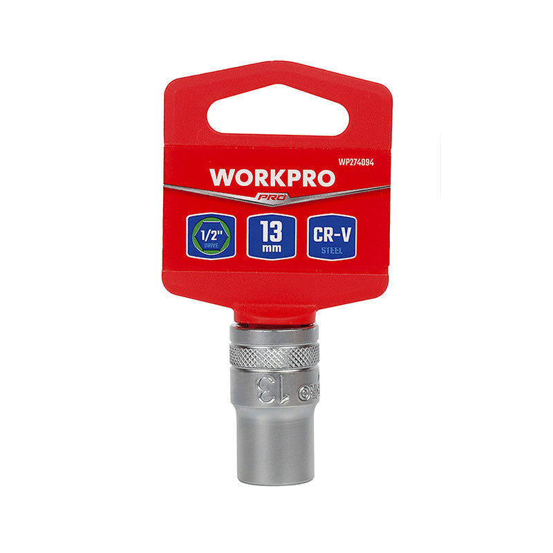 Đầu tuýp cốt 1/2 inch bằng thép CR-V, loại ngắn tiêu chuẩn, đầu lục giác 6 cạnh (8-32mm) Workpro