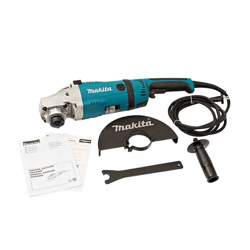 Máy mài góc Makita GA9030, đường kính lưỡi 230mm, công suất 2400W, công tắc bóp, có chức năng xoay trục thân máy