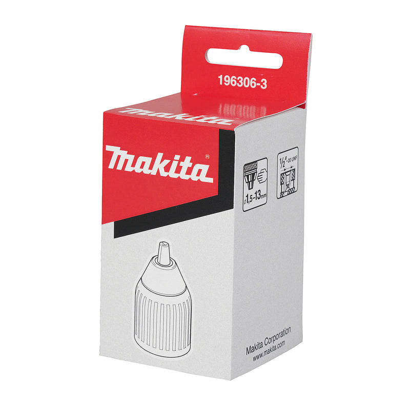 Đầu khoan không khóa 1.5 - 13mm Makita, ren 1/2 - 20 UNF dùng cho các máy khoan DDF453, DF457D, DF488D, DHP453, HP457D, HP488D