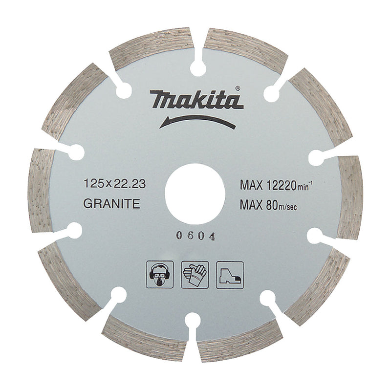 Lưỡi cắt kim cương 125mm kiểu răng phân đoạn Makita dùng cho đá hoa cương, lỗ cốt 22.23mm, cắt khô ( Cấp 3 sao )