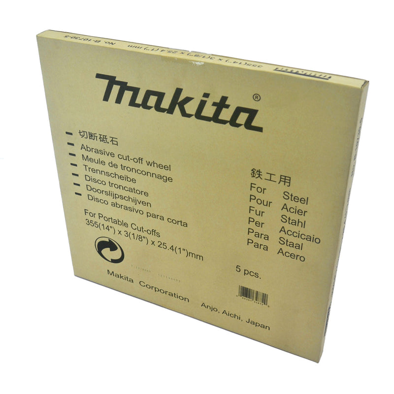 Hộp 5 lưỡi đá cắt kim loại 355mm ( 14 inch ) Makita dày 3mm, lỗ cốt 25.4mm ( 1 inch ) ( Cấp 3 sao )