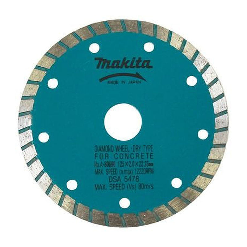 Lưỡi cắt kim cương 125mm kiểu răng gợn sóng Makita dùng cho bê tông, gạch ngói, lỗ cốt 22.23m, cắt khô ( Cấp 3 sao )