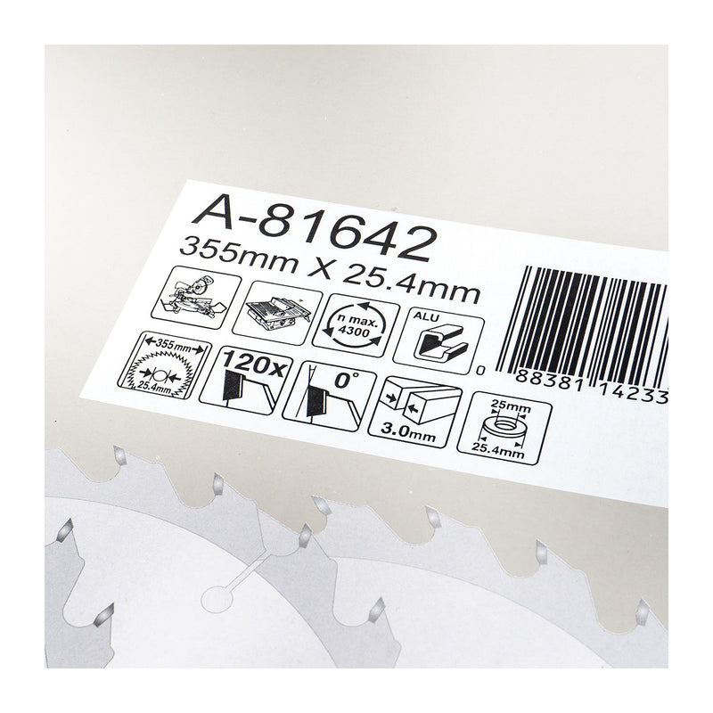 Lưỡi cưa nhôm TCT Makita đường kính 355mm, số răng từ 80-120 kiểu ATB, lỗ cốt 25.4mm và 30mm dùng cho máy cưa đa góc ( Cấp 3 sao )