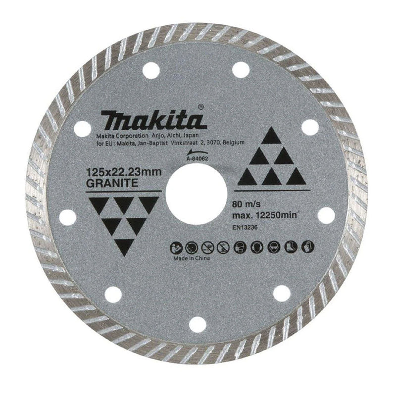 Lưỡi cắt kim cương 125mm kiểu răng gợn sóng Makita A-84062 dùng cho đá hoa cương, lỗ cốt 22.23mm, cắt khô đạt tiêu chuẩn EN13236 ( Cấp 2 sao )