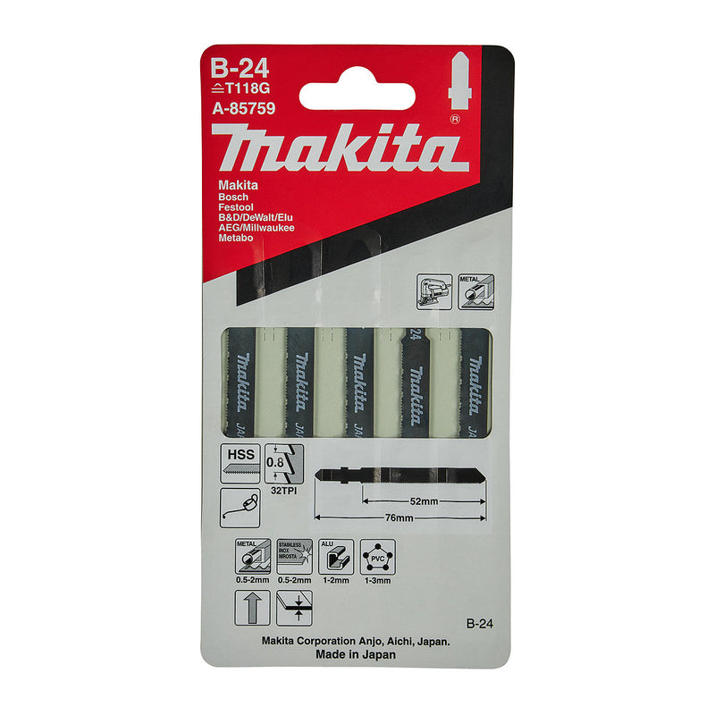 Hộp 5 lưỡi cưa lọng HSS Makita A-85759 dùng cho Inox, số răng 32 TPI, chiều dài 76mm đuôi gài kiểu B ( Cấp 3 sao )