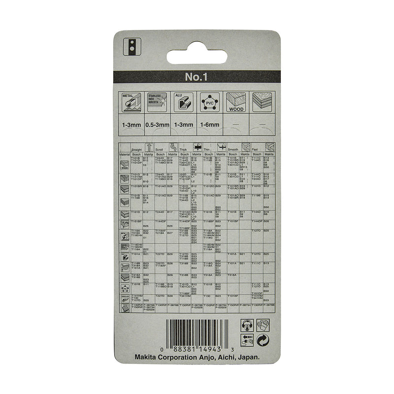 Hộp 5 lưỡi cưa lọng HSS Makita A-85802 dùng cho Inox số răng 24 TPI, chiều dài 80mm đuôi gài kiểu M ( Cấp 3 sao )