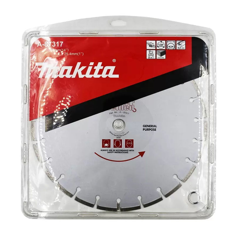Lưỡi cắt kim cương 350mm kiểu răng phân đoạn Makita A-87317 cho bê tông, lỗ cốt 25.4mm dùng cho máy cắt hạng nặng ( Cấp 3 sao )