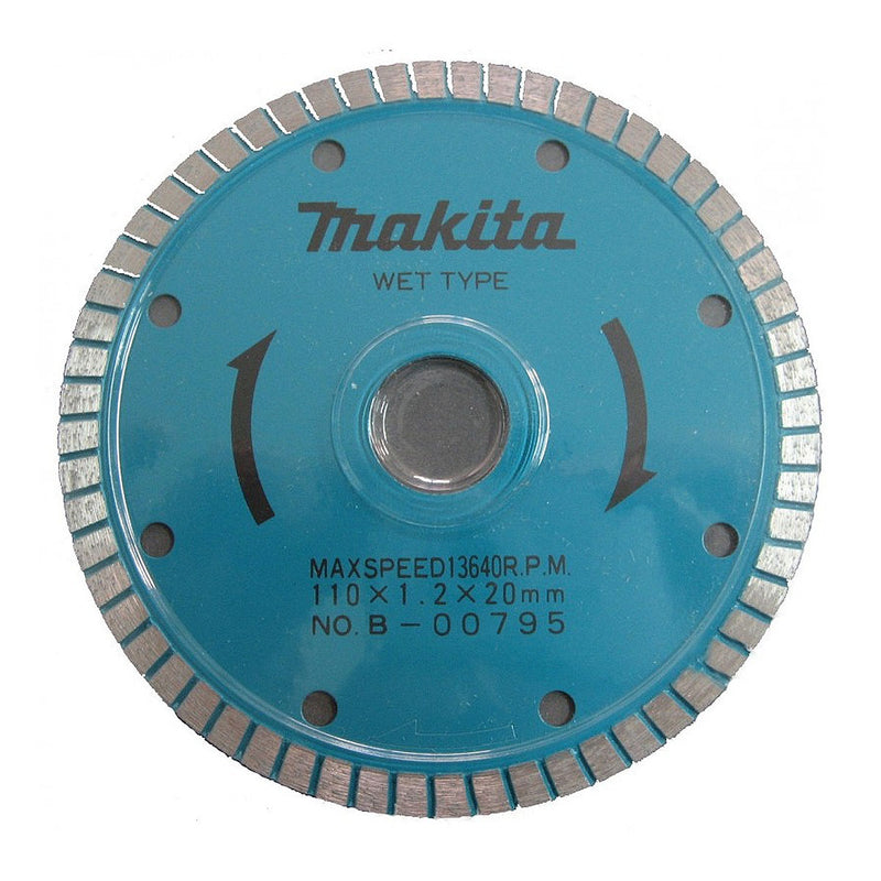 Lưỡi cắt kim cương 110mm kiểu răng gợn sóng Makita B-00795 dùng cắt kính, lỗ cốt 20mm, cắt nước ( Cấp 3 sao )