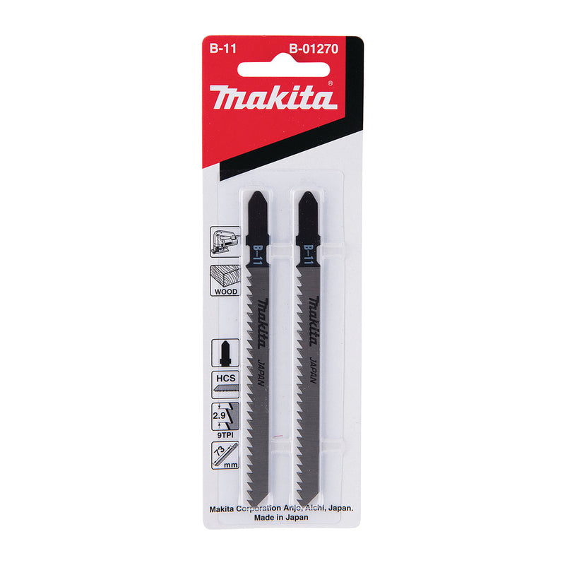 Vĩ 2 lưỡi cưa lọng HCS loại cho vết cắt đẹp Makita B-01270 dùng cho gỗ, nhựa số răng 9 TPI, chiều dài 100mm đuôi gài kiểu B ( Cấp 3 sao )