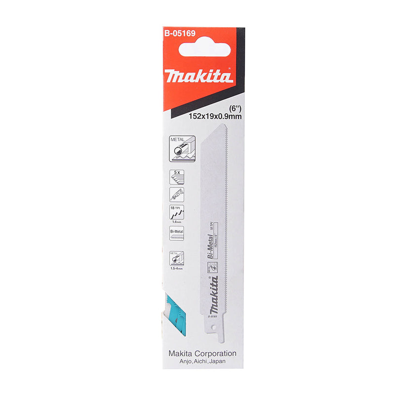 Hộp 5 lưỡi cưa kiếm Bi-Metal Makita B-05169 dùng cho kim loại, số răng 18 TPI chiều dài 152mm ( Cấp 3 sao )