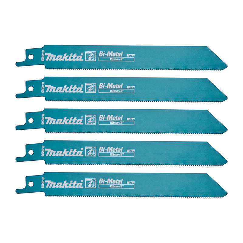 Hộp 5 lưỡi cưa kiếm Bi-Metal Makita B-05169 dùng cho kim loại, số răng 18 TPI chiều dài 152mm ( Cấp 3 sao )