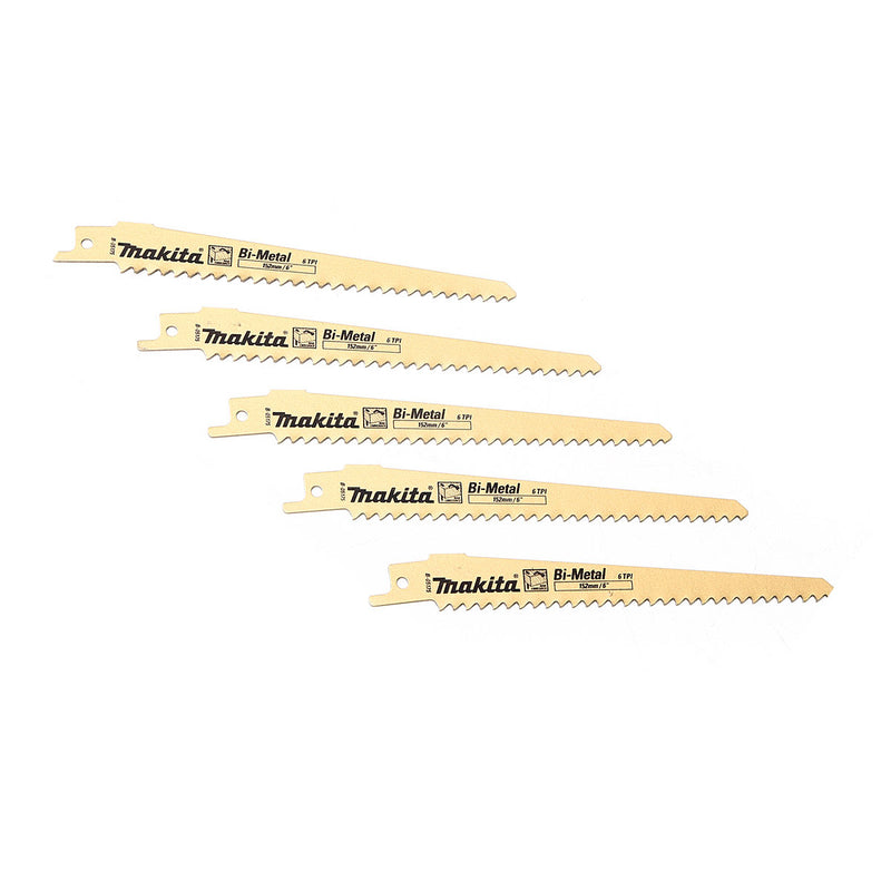 Hộp 5 lưỡi cưa kiếm Bi-Metal Makita B-05175 dùng cho gỗ có đinh, số răng 6 TPI, chiều dài 152mm ( Cấp 3 sao )