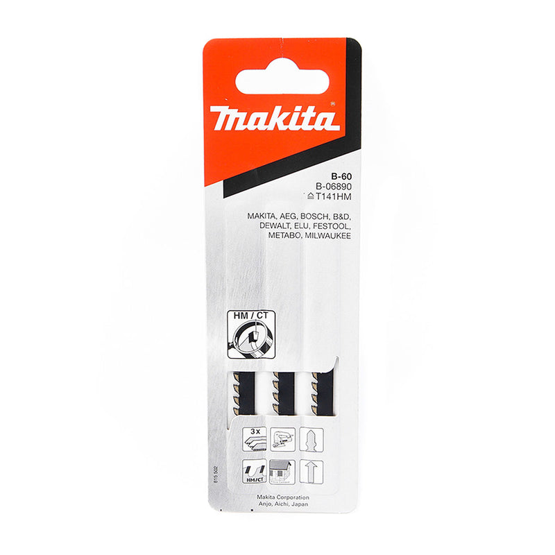 Hộp 3 lưỡi cưa lọng TC/HM Makita B-06890 dùng cho sợi thủy tinh, tấm thạch cao và nhựa FRP, số răng 6 TPI, chiều dài 100mm, đuôi gài kiểu B ( Cấp 3 sao )
