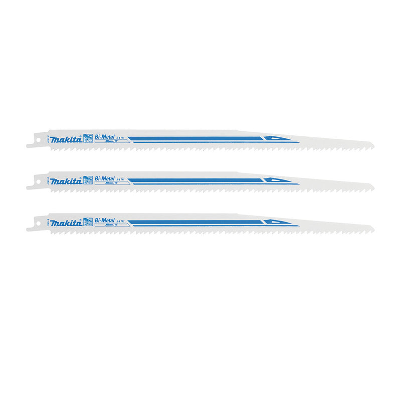 Hộp 3 lưỡi cưa kiếm Bi-Metal Makita B-10637 dùng cưa đa vật liệu, số răng 5-8 TPI, chiều dài 305mm ( Cấp 3 sao )
