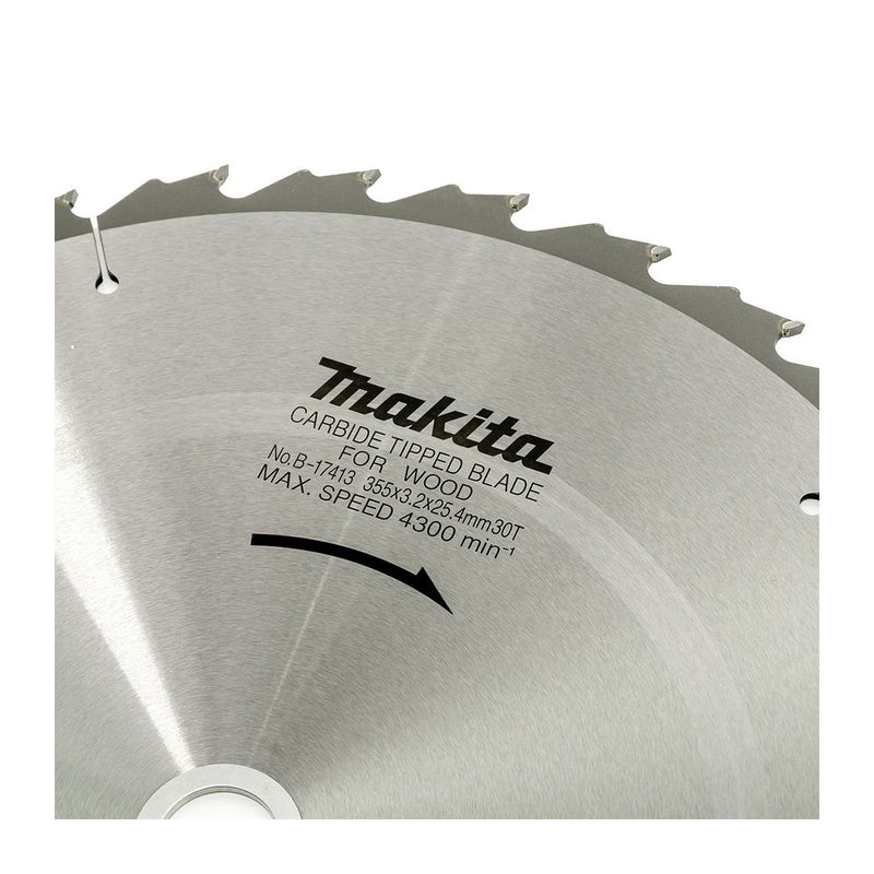Lưỡi cưa gỗ TCT Makita dòng sản phẩm kinh tế, đường kính 355mm, số răng từ 30-80 kiểu ATB và ATAF, lỗ cốt 25.4mm dùng cho máy cưa bàn ( Cấp 3 sao )