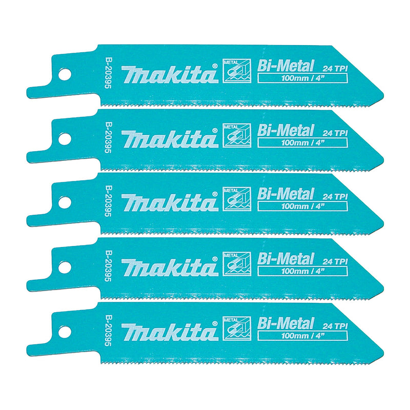 Hộp 5 lưỡi cưa kiếm Bi-Metal Makita B-20395 dùng cho kim loại, số răng 24 TPI, chiều dài 100mm ( Cấp 3 sao )