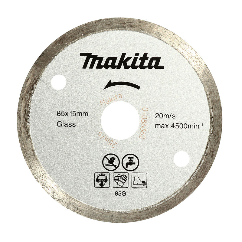 Lưỡi cắt kim cương 85mm kiểu mép phẳng Makita B-21082 dùng cho thủy tinh, gạch, lỗ cốt 15mm cắt khô & nước, tương thích với máy CC300D, CC301D ( Cấp 3 sao )