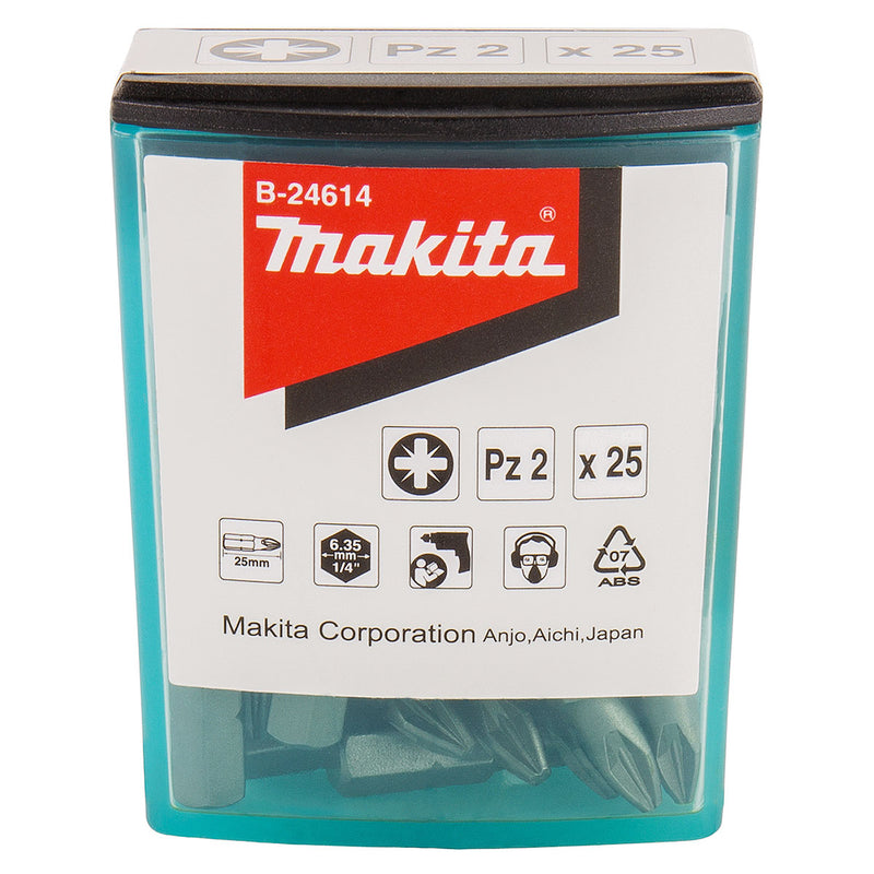 Hộp 25 mũi vặn vít đầu Pozi Makita kích thước từ PZ1 - PZ3, chiều dài 25mm, đuôi lục giác 6.35mm (1/4 inch)