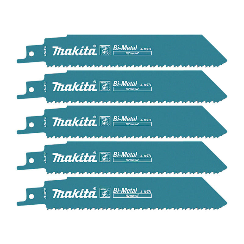 Hộp 5 lưỡi cưa kiếm Bi-Metal Makita dùng cho kim loại dày, số răng 8+10 TPI chiều dài từ 152mm-305mm ( Cấp 3 sao )