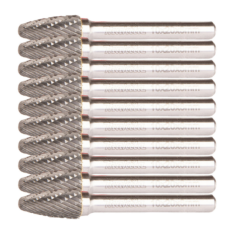 Hộp 10 mũi mài hợp kim Makita B-52788-10  hình chóp bầu (SF), đường kính mũi 10mm, đuôi trơn 6mm ( Cấp 3 sao )