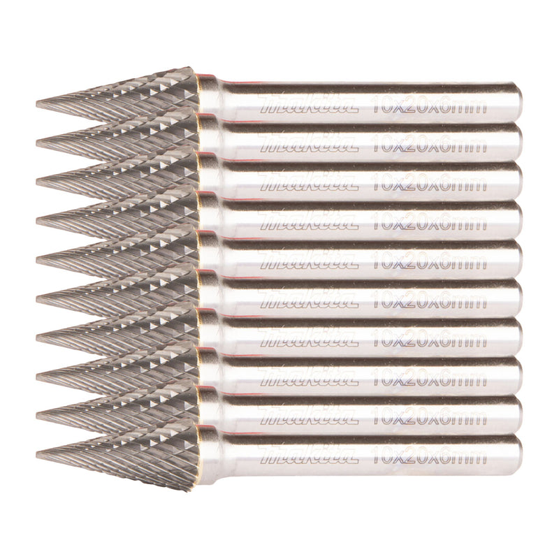 Hộp 10 mũi mài hợp kim Makita B-52847-10 hình chóp nhọn (SM), đường kính mũi 10mm, đuôi trơn 6mm ( Cấp 3 sao )