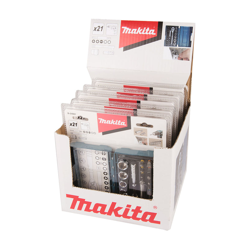 Bộ mũi vặn vít và đầu tuýp kèm cần siết lực 21 chi tiết Makita B-54081 đuôi lục giác 6.35mm ( 1/4 inch ) ( Cấp 3 sao )