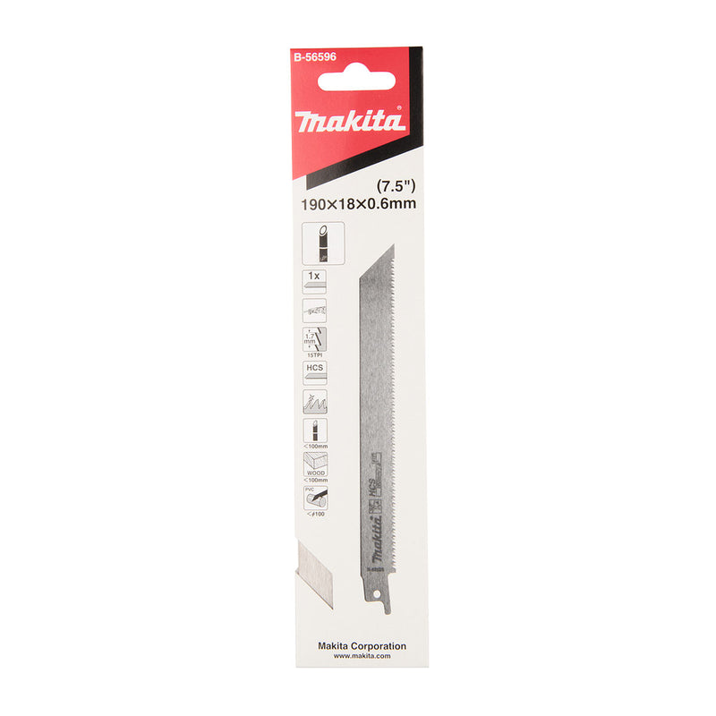 Lưỡi cưa kiếm răng Nhật Bản HCS Makita B-56596 dùng cho tre, gỗ, nhựa số răng 15 TPI, chiều dài 190mm ( Cấp 3 sao )
