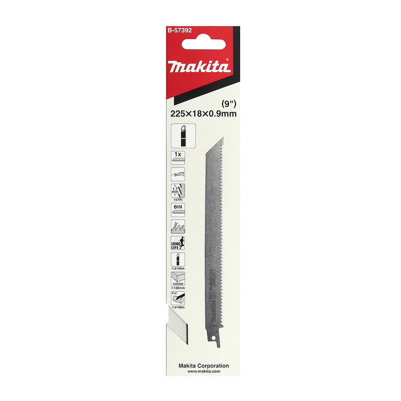 Lưỡi cưa kiếm răng Nhật Bản Bi-Metal Makita B-57392 dùng cho tre, gỗ, nhựa số răng 15 TPI, chiều dài 225mm ( Cấp 3 sao )