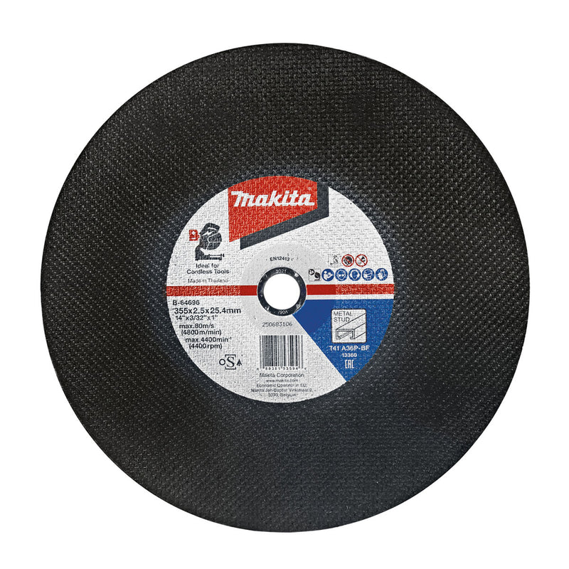 Hộp 5 lưỡi đá cắt sắt hộp 355mm ( 14 inch ) Makita B-64696-5 dày 2.5mm, lỗ cốt 25.4mm ( 1 inch ) ( Cấp chuyên dụng )