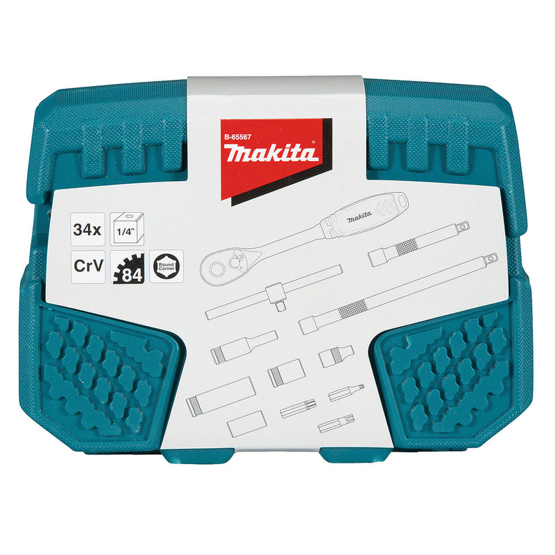 Bộ đầu tuýp và cần siết tự động 34 chi tiết Makita B-65567 cốt 1/4 inch