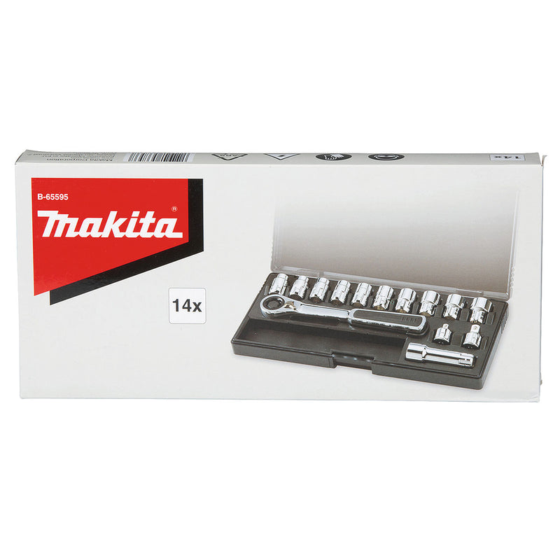 Bộ đầu tuýp và cần siết tự động xuyên tâm 14 chi tiết Makita B-65595