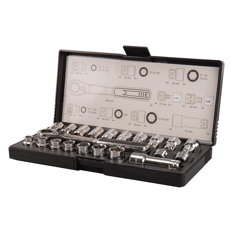 Bộ đầu tuýp và cần siết tự động xuyên tâm 21 chi tiết Makita B-65604