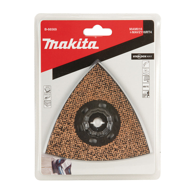 Lưỡi chà nhám Makita dùng cho tường gạch, mạch hồ và gỗ bề rộng lưỡi 116mm chuẩn Starlock Max ( Cấp 3 sao )