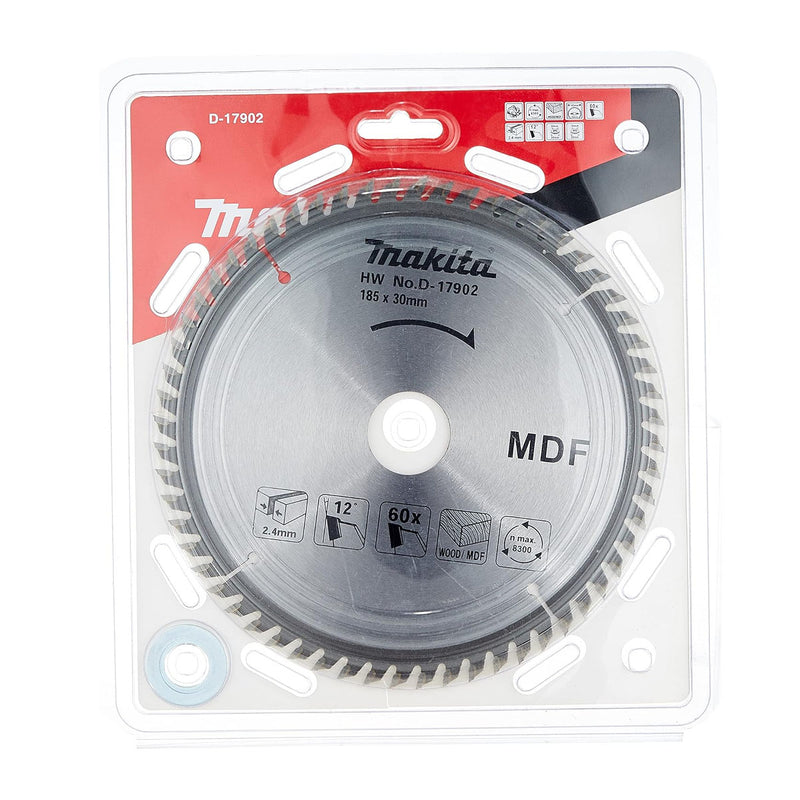 Lưỡi cưa gỗ TCT Makita dòng sản phẩm kinh tế đường kính 185mm, số răng từ 16-60 kiểu ATB và TCG, lỗ cốt 20mm và 30mm ( Cấp 2 sao )