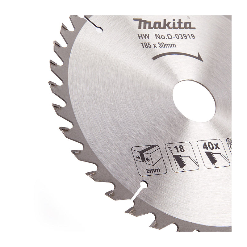 Lưỡi cưa gỗ TCT Makita dòng sản phẩm kinh tế đường kính 185mm, số răng từ 16-60 kiểu ATB và TCG, lỗ cốt 20mm và 30mm ( Cấp 2 sao )