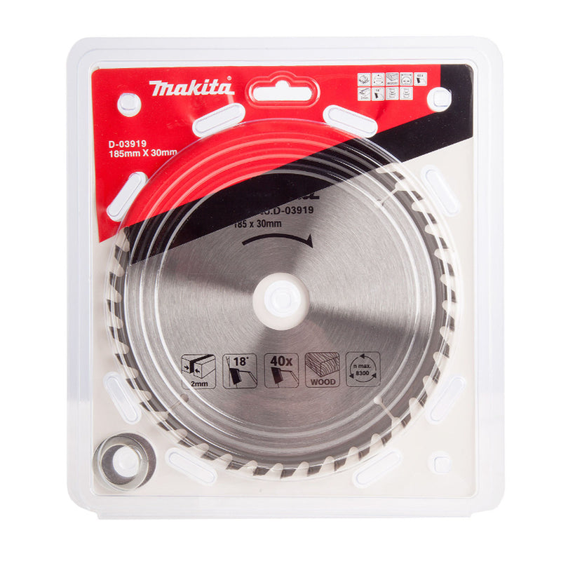 Lưỡi cưa gỗ TCT Makita dòng sản phẩm kinh tế đường kính 185mm, số răng từ 16-60 kiểu ATB và TCG, lỗ cốt 20mm và 30mm ( Cấp 2 sao )